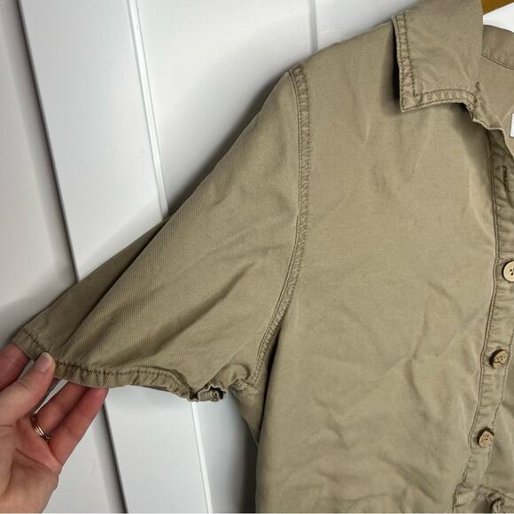 OAT New York Tan Button Down Waist Tie Peplum Top Size Large - Picture 3 of 7